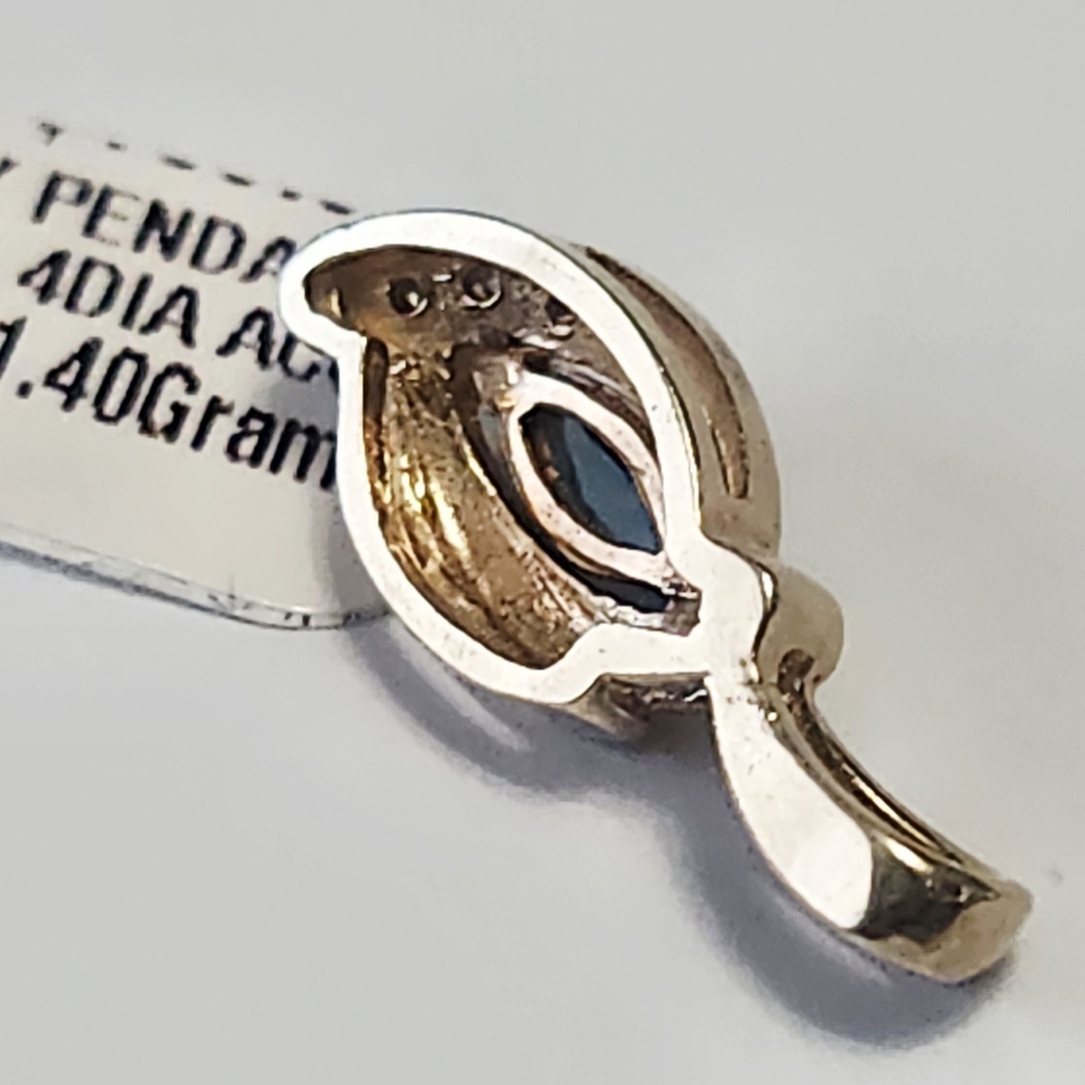 10K Sapphire Marquise & Diamond Yellow Gold Pendant - Picture 6 of 7